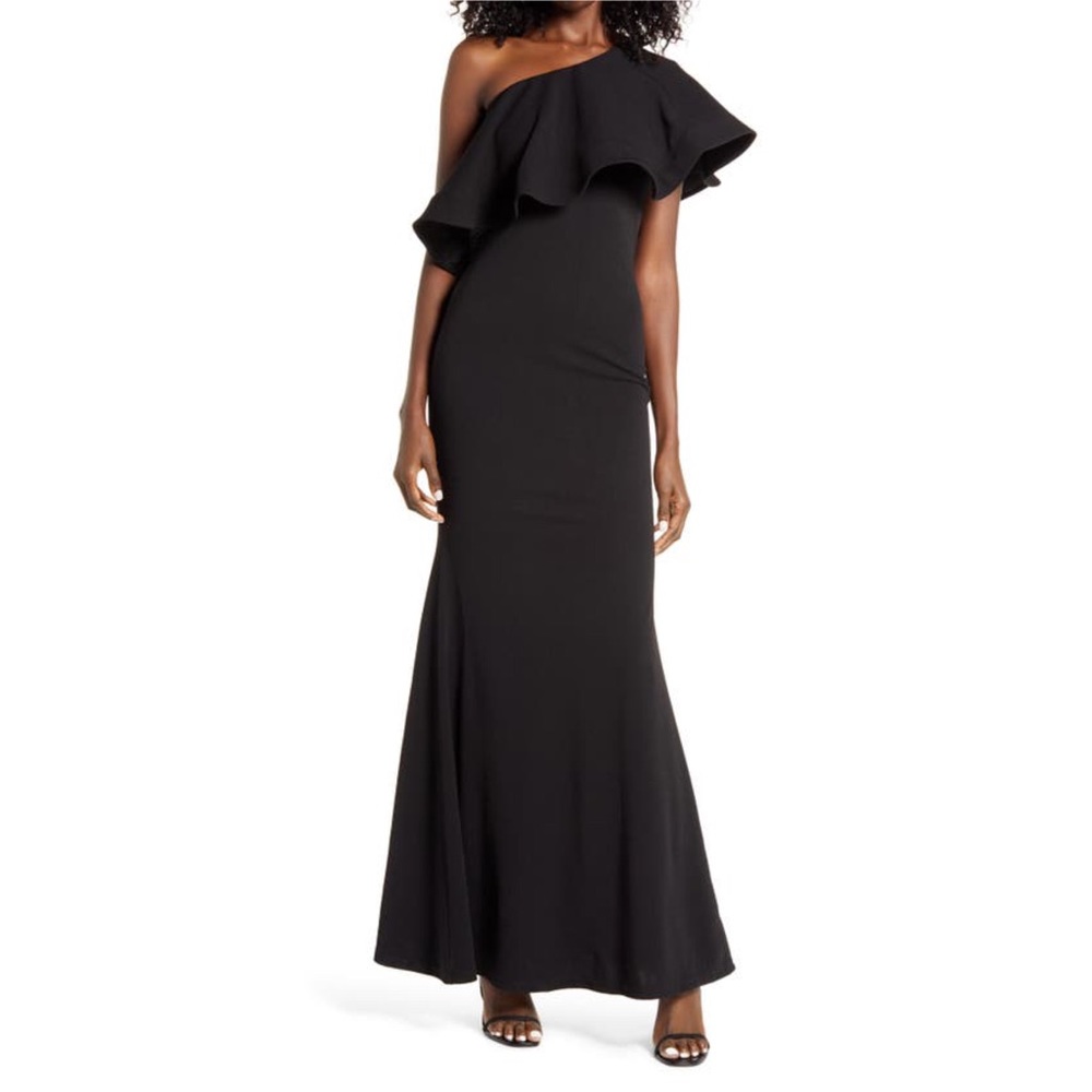 Lulus So Amazed One-shoulder Mermaid Gown In Black Size Large